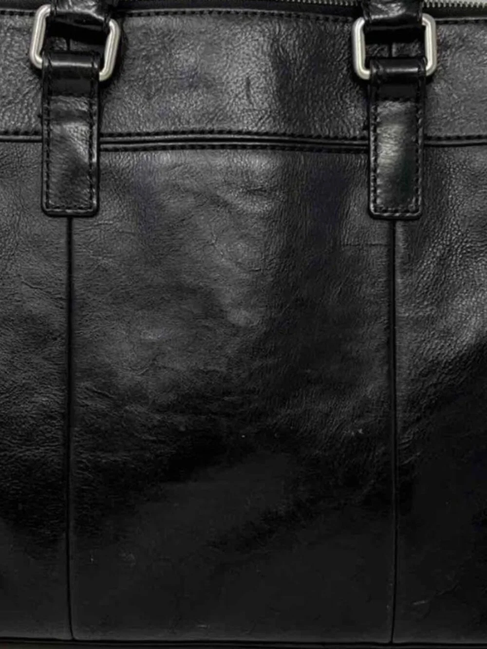 Fossil Black Genuine Leather Laptop Briefcase Work Bag Business Office Carryall